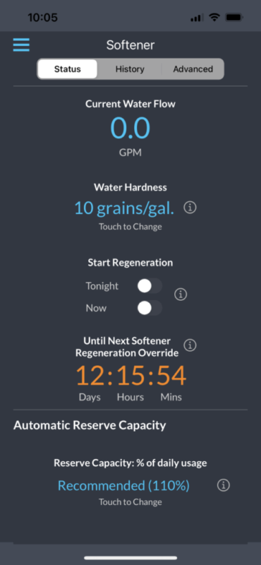 Thời gian tái sinh trên ứng dụng của Bộ làm mềm nước Drop