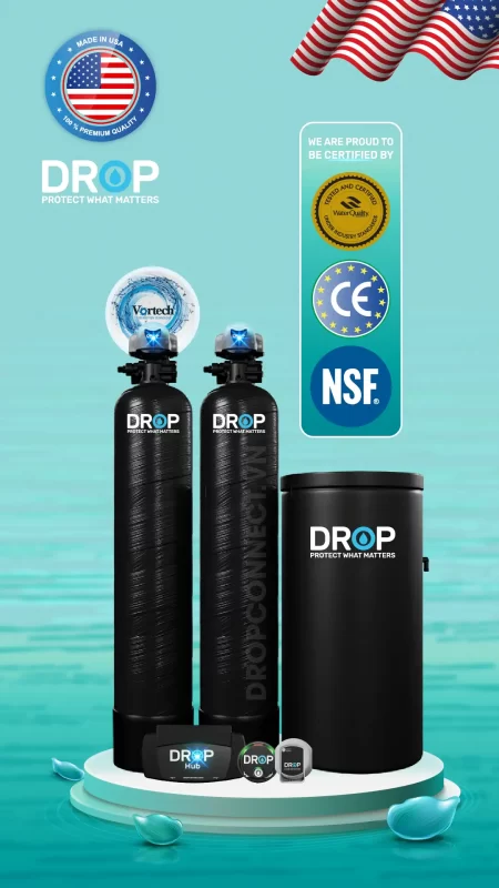 Lọc tổng thông minh DROP đạt các tiêu chuẩn lọc nước CE, WQA, NSF quốc tế, minh chứng cho chất lượng và độ tin cậy của sản phẩm