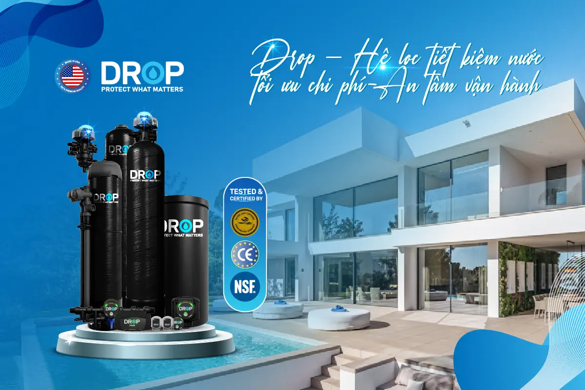 hệ lọc tiết kiệm nước DROP với công nghệ lọc tổng có app