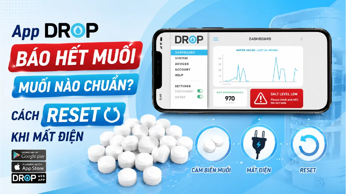 App DROP báo cạn muối nào chuẩn? Cách Reset khi mất điện